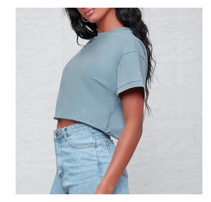 Top corto en blanco personalizado para mujer, Camiseta holgada informal de manga corta, gran oferta, ropa de gimnasio recortada de algodón para primavera - Product Image 2