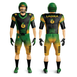 Uniforme de football américain sublimé en polyester 100% personnalisé pour hommes respirant noir vert matériel d'équipe en sergé court devant - Product Image 1