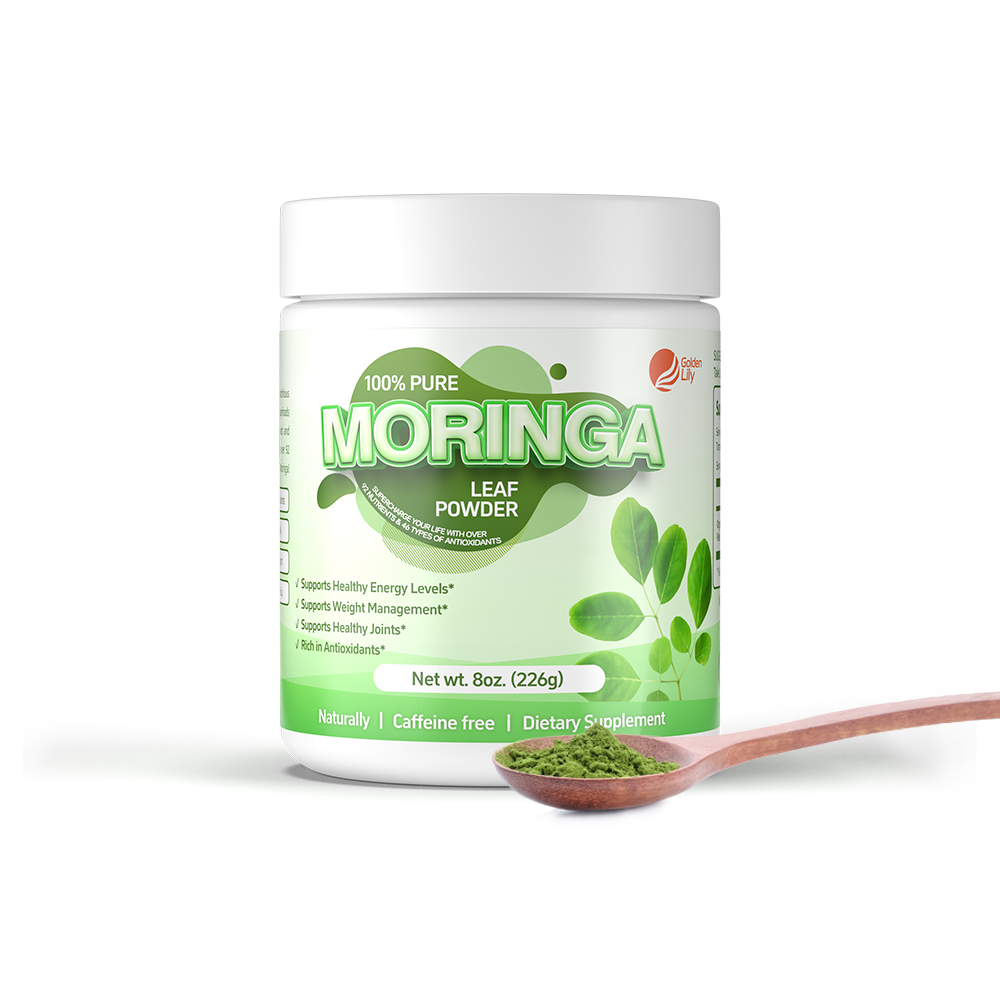 Polvo de extracto de moringa puro orgánico de etiqueta privada con proteínas y vitaminas polvo de hoja de Moringa en extracto de hierbas