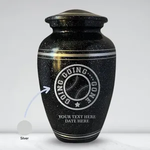 Urna Funeraria Americana Personalizada con Diseño de Humor Béisbolístico 'Going Gone', Acabado Negro Brillante, Borde Plateado, Color Personalizado 200 - Product Image 1