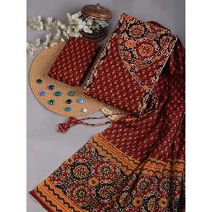 ชุดเดรสผ้าฝ้ายแท้สีแดงเข้มสีแดงเข้มแบบไม่มีตะเข็บชุดเดรส Gota Work angarakha สไตล์ฟรีไซส์ (SHKS1161) - Product Image 1