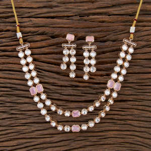 Artificial Kundan Classic Necklace <b>Set</b> With <b>Rose</b> <b>Gold</b> Plating Fashion <b>Jewellery</b> Exporter in India - Product Image 4