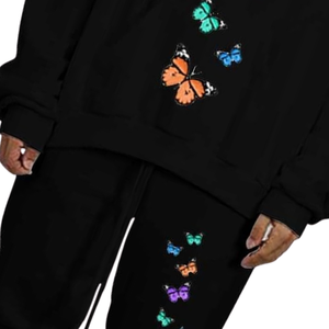 Ensemble de survêtement à capuche imprimé papillon noir pour hommes et femmes, en molleton, streetwear, jogging, tenue de sport décontractée d'hiver - Product Image 4