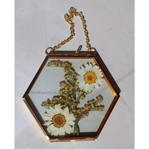 Latest New Arrival Hexagon Shape Brass <b>Frame</b> Clear Glass Hanging <b>Photo</b> <b>Frame</b> Pressed Flower Decorate Wedding Home Office Decors - Product Image 4