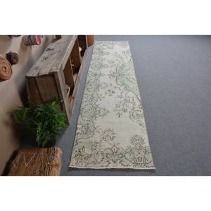 Tapis Turc Vintage Beige Vert 2. 3X9.3ft Laine Tissage Plat avec Motif Patchwork pour Décorations de Salon ou Couloirs - Product Image 1