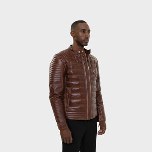 New Arrival Men's Stylish Sheep Leather <b>Racer</b> <b>Jacket</b> Custom Design Embroidery Comfortable Soft Waterproof Breathable Front - Product Image 3