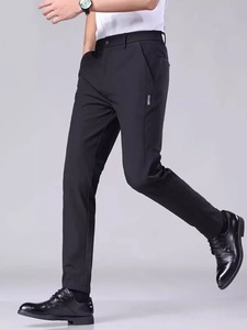 Pantalones informales de verano de color gris claro para hombre con pretina semielástica de nailon de seda helada tubo recto elástico estilo Caballero de negocios - Product Image 2