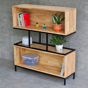 Estantería de Madera de Caucho y Hierro, 100x30x120cm, 2 Compartimentos, Tipo Vertical para Sala de Estar - Product Image 3
