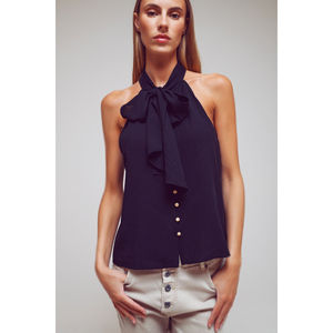 Haut court décontracté pour femme, style vintage, en maille respirante, avec dentelle, col carré et lien noir, à porter au quotidien - Product Image 1