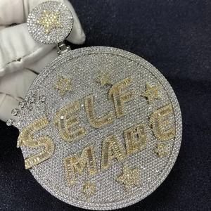 Pendentif Ice Out or Ice Out avec VVS Moissanite ronde et baguette diamant bijoux Hip hop pour hommes en argent Sterling 925 - Product Image 1