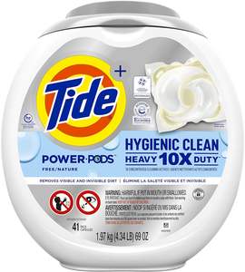 Para Tide Hygienic Clean Heavy Duty, 10x Free Power Pods, 41 unidades, detergente líquido desechable en polvo blanco sin perfume para ropa - Product Image 1