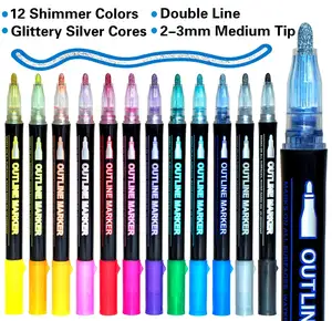 12 cores esboço metal marcador canetas pintura permanente caneta metálica linha dupla marcadores