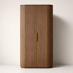 Cavello <b>Solid</b> Mango <b>Wood</b> Fluted Display Cabinet | Japandi Modern Luxury Living Room Storage <b>Bookcase</b> 5 Shelves Flat Panel Doors - Product Image 5