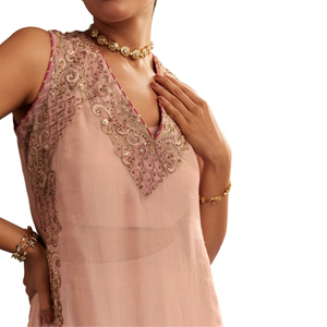 ชุดพาลาซโซสีชมพูบลัชออนปักลายด้วยเคอร์ตาเครื่องแต่งกายพื้นเมืองสำหรับผู้หญิงชุดสูทตามสั่ง - Product Image 5