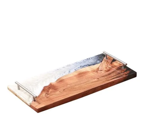 Wood & Resin Serving Tray <b>Green</b> <b>Color</b> Modern Design Handmade Kitchen organizer Resin Tray - Product Image 5