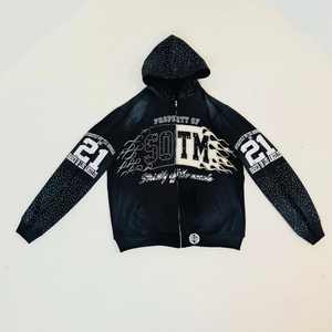 Conjunto de Invierno Estilo Retro Urbano Personalizado, Sudadera con Capucha Bordada con Cierre, Informal, Holgada, 100% Algodón - Product Image 2