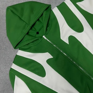 Sweat à capuche gothique punk MOVATEXTILES Basics vert et blanc contrasté pour femme, coupe ample, coton lourd, patchwork, fermeture éclair - Product Image 3