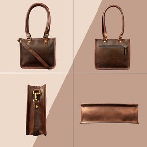 Fourre-tout en cuir véritable marron pour femmes, léger et durable, avec fermeture à glissière et double sangles. - Product Image 2
