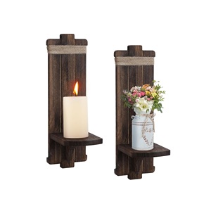 Bougeoirs en bois rustiques pour le mur bougeoirs muraux de pilier marron pour la décoration de maison de style de Noël et de ferme - Product Image 1