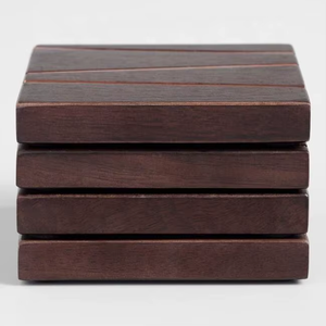 Modern Wood Square <b>Coaster</b> Set of 4 with Metal Striped Inlay Stylish Wooden <b>Drink</b> <b>Coasters</b> for Home Office Bar or Gift Packaging - Product Image 4