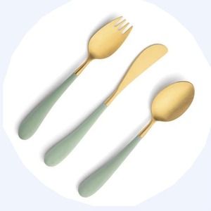 Couverts en acier inoxydable utilisés dans les ustensiles de cuisine Tabletop Cafe Home Couverts finis plaqués couleur or Poignée de couleur noire Ensemble de 5 - Product Image 2