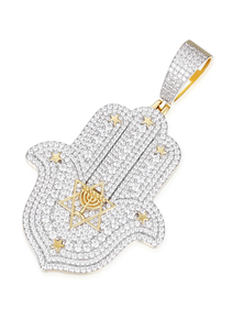 Pendentif Hamsa en moissanite avec étoile de David et menorah, plaqué or 14 carats et rhodium, cadeau - Product Image 3
