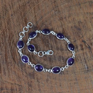 Violet améthyste lunette réglage fait à la main Vintage Baho Bracelet solide 925 en argent Sterling lien chaîne élégante chaîne cadeau parfait - Product Image 2