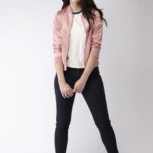 Blouson aviateur Offre Spéciale à manches longues pour femmes avec col montant fermeture éclair complète veste de style sport de haute qualité matériau rempli de coton - Product Image 3