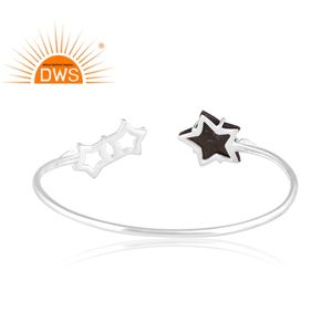 Best Selling Fine Sterling Silver Natural Gold Sheen <b>Obsidian</b> Gemstone Star Shape Cuff Bangle Custom Jewelry Manufacturer - Product Image 3