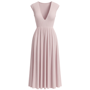 Vestido Midi de Punto Acanalado con Cuello Redondo, Nailon, Sólido, Simple, Casual, Elegante, de Manga Corta, para Mujer, Uso Diario, Proveedor de Fábrica al por Mayor - Product Image 1