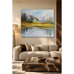 Impresión en lienzo de Fida con diseño de lago de montaña y pines en acuarela - Product Image 2