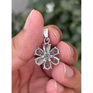 Pendentif floral en argent 925 plaqué or rose avec perle, style religieux, breloque en cristal et diamant, numéro - Product Image 2