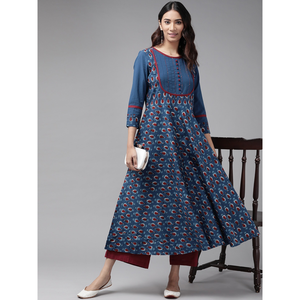 Conjunto de ropa de moda para mujer con estampado floral de algodón Anarkali Kurta - Product Image 2