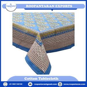 Mantel de algodón puro con estampado de bloques hecho a mano de diseñador moderno, cubierta de mesa elegante personalizada a un precio económico para - Product Image 2