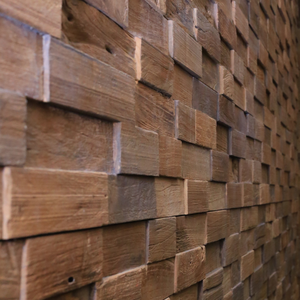 Panneaux muraux 3D rustiques en teck recyclé, mosaïque en bois artisanale et durable, revêtement moderne pour appartements, hôtels, villas, centres commerciaux, intérieur - Product Image 3