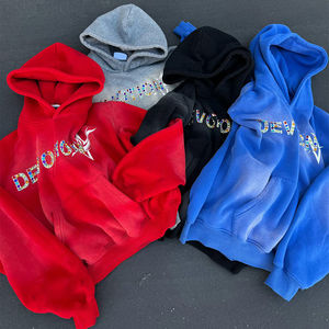 Sudaderas con capucha con apliques personalizados para hombre 100% algodón Sun Faded Acid Wash recortado Boxy Fit estampado Logo diamantes de imitación sudaderas con capucha para hombre - Product Image 2