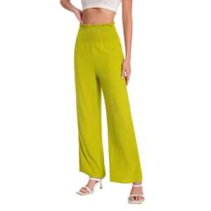 Pantalon décontracté taille haute à jambes larges et plissées, coupe droite, taille XL, léger, avec taille élastiquée et tissu respirant - Product Image 2