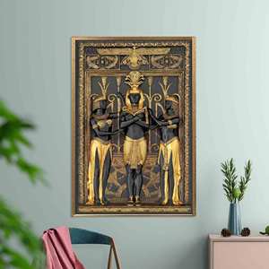 Art sur toile de l'Égypte ancienne : Décoration murale en verre trempé Anubis, toile encadrée or - Product Image 1