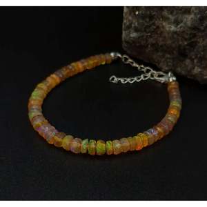 Ethiopian Fire Opal 925 Sterling <b>Silver</b> <b>Bracelet</b> Gold Plated Number Pattern with Pearl Beads for Party or Gift - Product Image 6