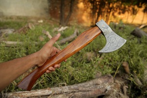 Hacha de acero de Damasco de alta calidad, cabeza barbuda con nuevo mango de madera de acero al carbono para corte de Camping, uso Industrial DIY - Product Image 2