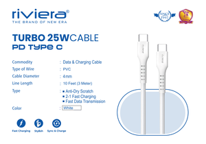 Turbo 25W USB Type C câble de charge rapide haute qualité 3A câble de données PVC pour téléphone portable batterie externe tablette écouteur PD TYPE C - Product Image 2