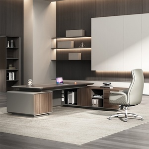 Grand bureau de direction en forme de I, mobilier de bureau modulaire en panneaux de bois, table de direction extensible de luxe, bureau commercial robuste - Product Image 1