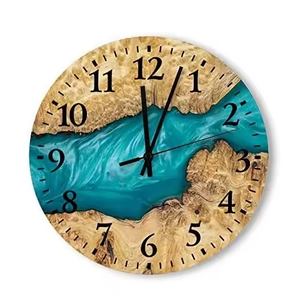 Horloge murale en résine et bois d'olivier personnalisé Mécanisme rustique à bord vivant pour salon Cadeau pour la maison - Product Image 3