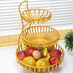 ตะกร้าผลไม้โลหะทรงกลมขนาดใหญ่3ชั้นดีไซน์โดยช่างฝีมือสำหรับวางกลางโต๊ะและเก็บผลไม้ในบ้านทุกวัน - Product Image 4