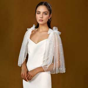 Bridella MG27-I Tocado de Hombro Elegante y Ligero de Perlas y Malla Color Marfil para Bodas, Bailes de Graduación y Eventos Formales - Product Image 1