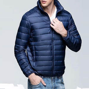 Chaqueta de Plumón Personalizada para Hombre, Azul Marino, Invierno, Ultraligera, Aislada, Impermeable, Cortavientos, con Bordado a Cuadros - Product Image 2