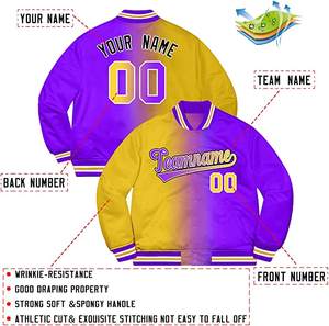 Veste Letterman en satin personnalisée pour hommes, uniforme de baseball de style de rue avec coutures coupe-vent et chaud pour les modèles d'hiver de couple - Product Image 2