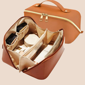 Lady Custom PU Leather Lighted Makeup <b>Case</b> with <b>Wheels</b> Zipper Closure Cosmetic Storage Bag - Product Image 6