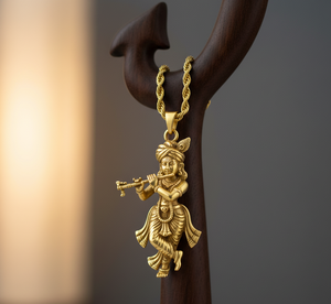 Collar de cadena de eslabones de rodio de plata 925, colgante chapado en oro hindú Krishna de tendencia, uso diario para hombres y mujeres, regalo espiritual - Product Image 4