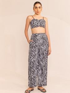 Zebra Print Crop Top High <b>Waisted</b> Pants Set <b>Chain</b> Strap Co-ord Casual Dress Lace Decoration Hot Summer Sexy Young Girl Outfit - Product Image 2